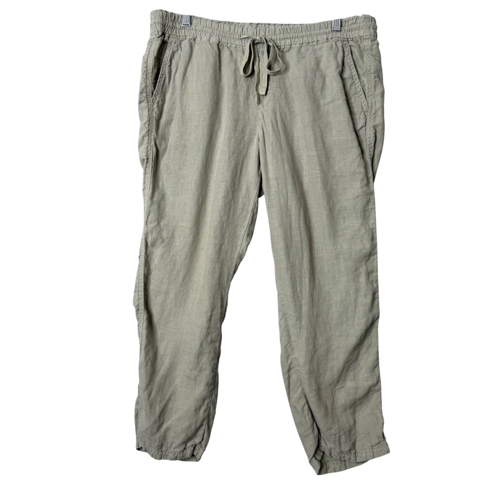 Caslon‎ 100% Linen Pants Womens M Petite Green Crop Preppy Lagenlook Beach